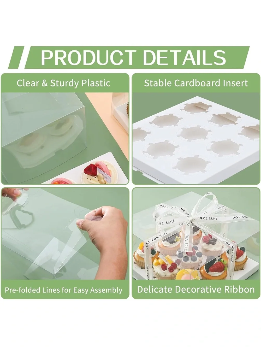 Clear Cupcake Gift Box with White Ribbon - 2 sets of five containers (